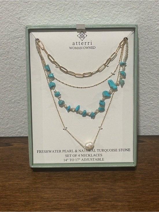 Atterri Jewelry - Atterri Gold Tone Layered Necklace Set with Turquoise and Freshwater Pearl